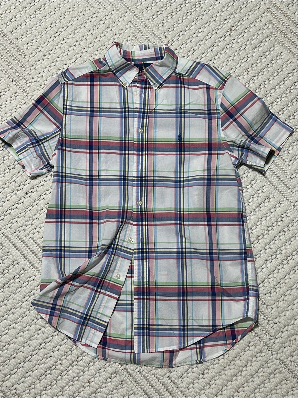 Ralph Lauren Short-Sleeve Plaid Button-Down Shirt - White, Navy, Red, Green